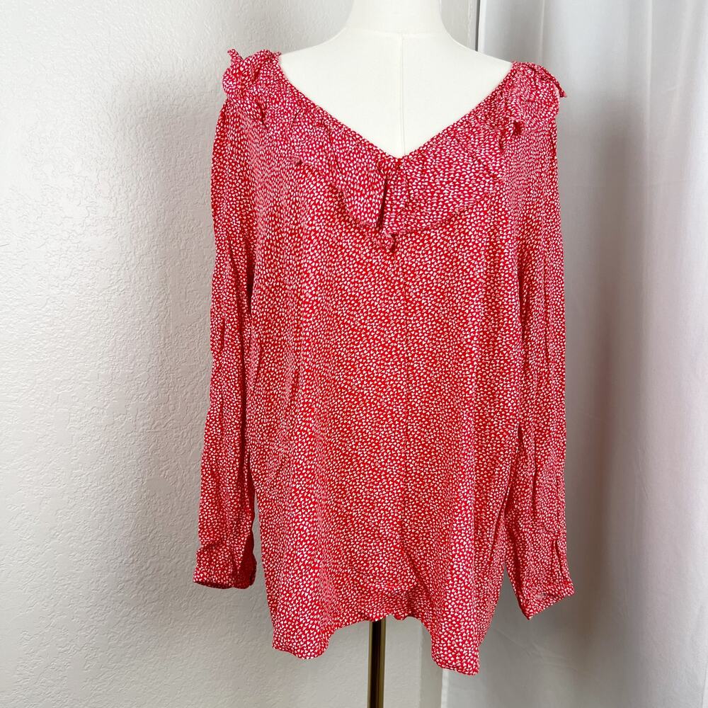 Loft Top Womens‎ 18 Red Heart Print Ruffle Trim Peasant Boho Chic Romantic Flowy